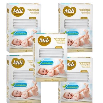 Cotonete Love & Care Biodegradavel 5 Caixas 75 Unidades Cada Total 375 Hastes Mili