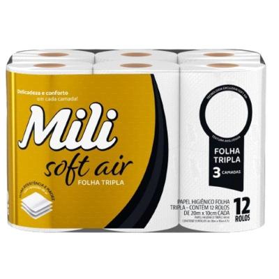 Papel Higienico Folha Tripla Soft Air Fardo 12 Rolos 20m X10cm Ultra Maciez Mili