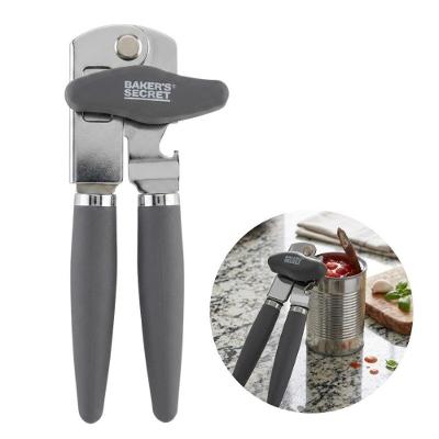 Abridor de Latas e Garrafas BS40029 Aco Inoxidavel com Cabo em Silicone para Cozinha Cinza Baker