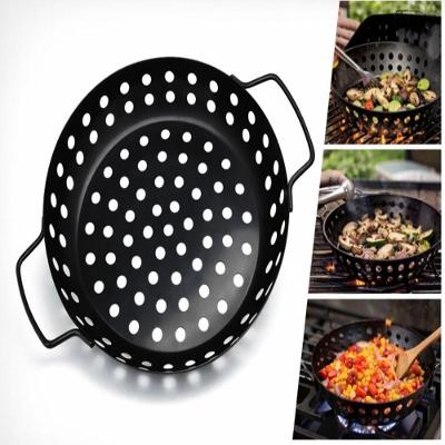 Assadeira Churrasqueira Redonda Tipo Wok Perfurada Antiaderente para Legumes e Carnes Preta Yeet