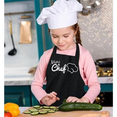 Avental Infantil Mini Chef para Cozinha Poliester e PVC Protecao Contra Manchas Preto Vida Pratika