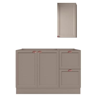 Balcão para Pia e Armário Aéreo Unna J00146P 4 Portas MDF MDP 120cm Gris Poliman Móveis
