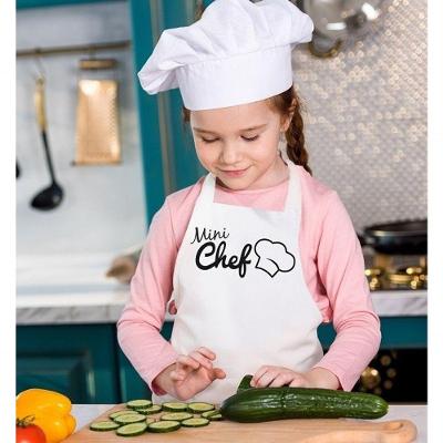 Avental Infantil Mini Chef Protecao de Roupas Poliester e PVC Cozinha Branco Vida Pratika