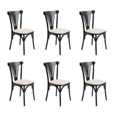 Kit 6 Cadeiras Paris Aço Carbono Courino Preta e Branca Iron Wood