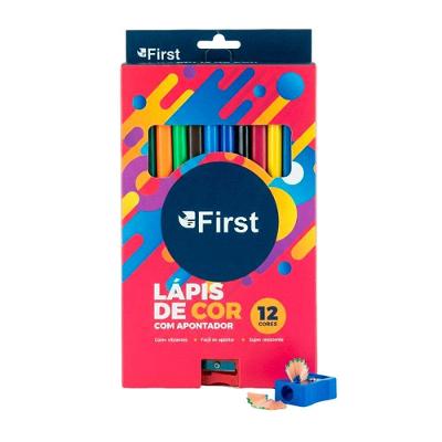 Lapis de Cor Big Triangular Mina 4MM 12 Unidades com Apontador Uso Infantil Multicolorido