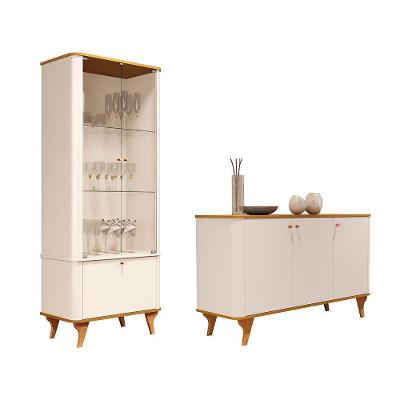 Kit Buffet e Cristaleira Arumã Moderno 6 Portas MDF Off White Loja Doce Lar