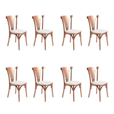 Kit 8 Cadeiras Paris Sala de Jantar Estrutura Aço Assento Corino Cobre Iron Wood