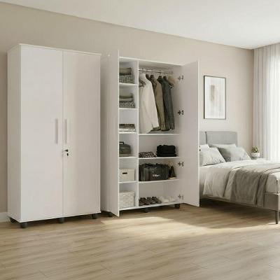 Kit Armário Multiuso Ouro 2 Portas 5 Prateleiras MDF MDP 90cm Branco Conffort Casa