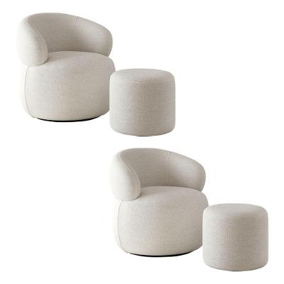 Kit Poltrona Eloah com Puff Ello Bouclé Italiano Conforto para Sala Off White Orgânica