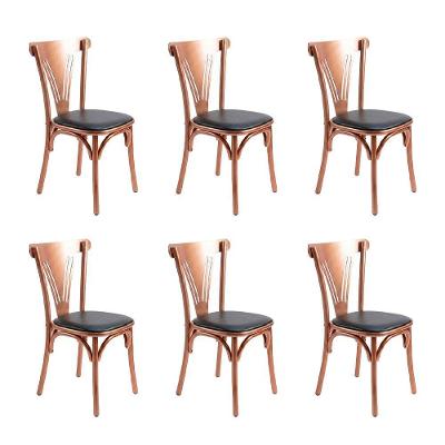 Kit 6 Cadeiras Paris Estrutura Aco Assento Courino Cobre e Preto Iron Wood