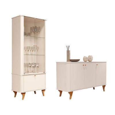 Kit Buffet e Cristaleira Arumã Moderno 6 Portas MDF Off White Loja Doce Lar
