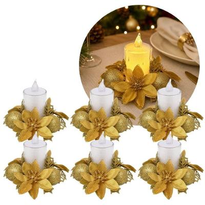Kit 6 Castiçal Natalino Decorado Bico de Papagaio com Vela LED Dourado Yangzi