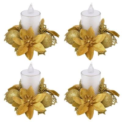 Kit Castiçal Natalino Decorado Bico de Papagaio com Vela LED Dourado Yangzi