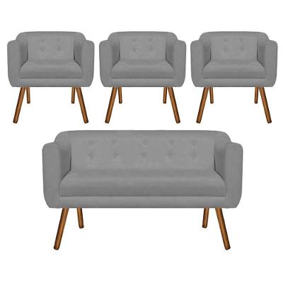 Kit 1 Namoradeira e 3 Poltrona Julia Suede Grafite Pé Palito