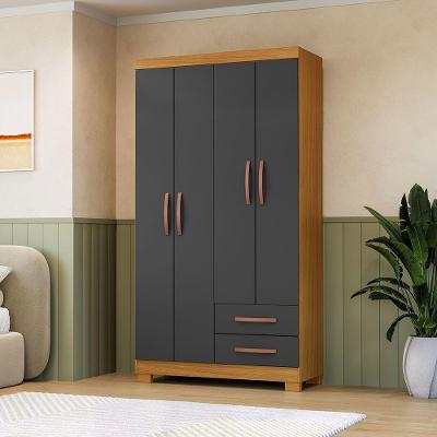 Guarda-Roupa SSX Multicoisas 4 Portas de Bater 2 Gavetas MDP Grafite Incorplac Móveis
