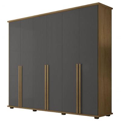 Guarda-Roupa Casal Estrela 6 Portas 5 Gavetas MDP Cinamomo com Grafite RV Móveis