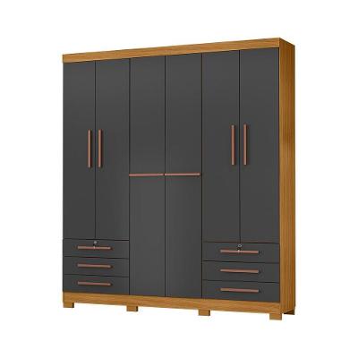 Guarda-Roupa Casal SSX Multicoisas 6 Portas de Bater 6 Gavetas MDP Grafite