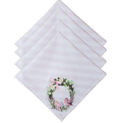 Guardanapo de Tecido Kit 4 Páscoa Floral Vintage Pássaros Poliéster Oxford 40cmx40cm Rosa