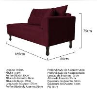 Kit Diva Recamier Azura 185Cm Lado Esquerdo E 02 Poltronas Classic Suede - Amarena Móveis Bordô