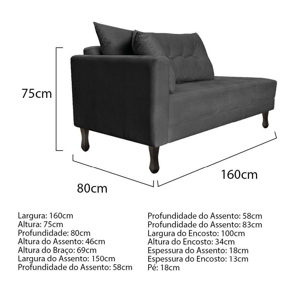 Kit Diva Recamier Azura 160Cm Lado Direito E 02 Poltronas Linho - Doce Sonho Móveis Cinzaescuro - 4