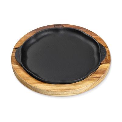 Chapa Petisco Redonda Ferro Fundido com Suporte Madeira Grelhar Preta Panela Mineira