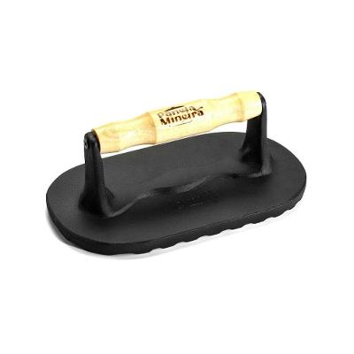 Prensador de Carne Retangular Ferro Fundido Alça de Madeira 20x12cm Panela Mineira