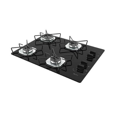 Cooktop a Gás Terim 4 Bocas Vidro Temperado Preto com 6 Apoios Embutido Bivolt