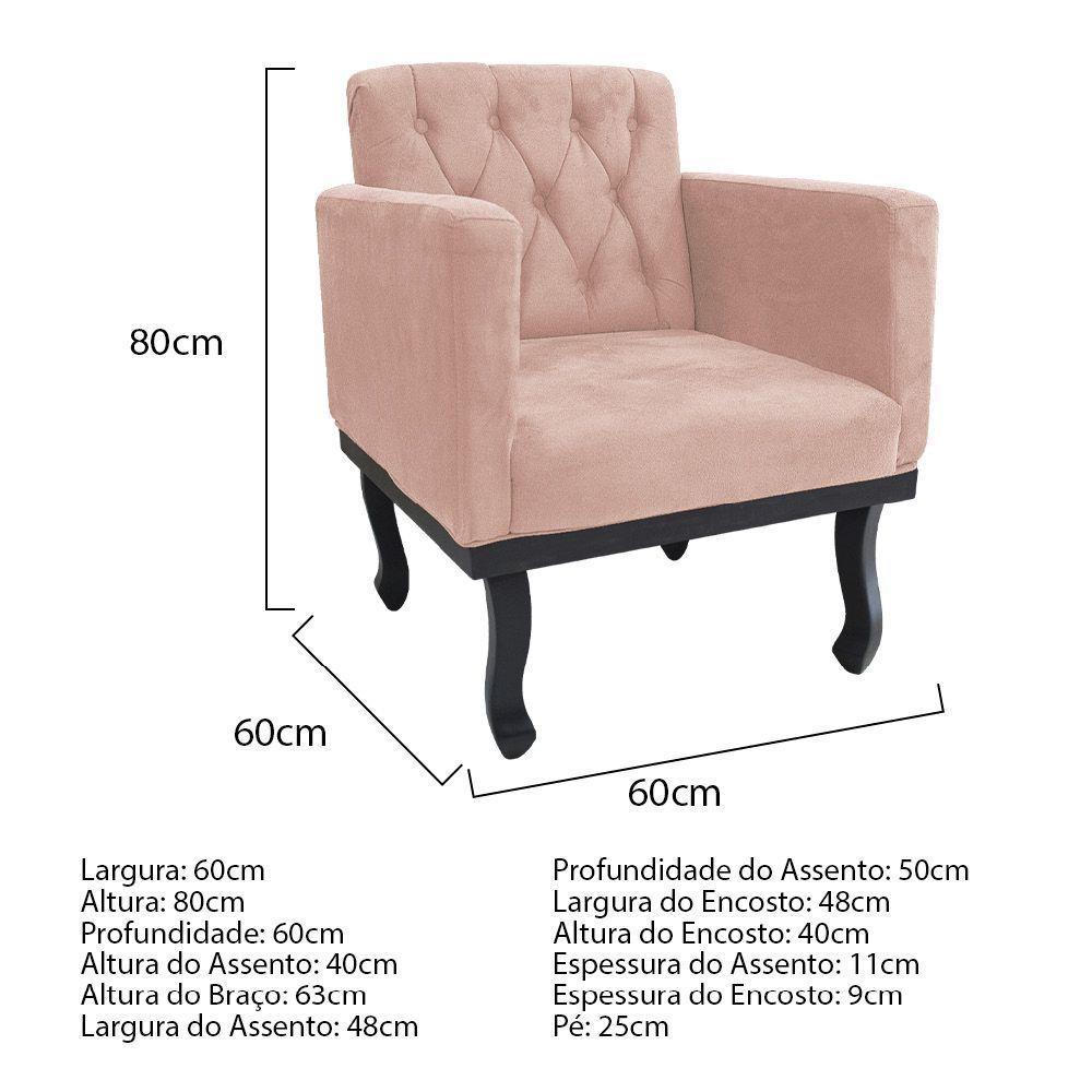 Kit Diva Recamier Azura 160Cm Lado Esquerdo E 02 Poltronas Classic Suede - Doce Sonho Móveis Rosê - 3