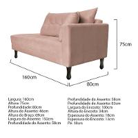 Kit Diva Recamier Azura 160Cm Lado Esquerdo E 02 Poltronas Classic Suede - Doce Sonho Móveis Rosê