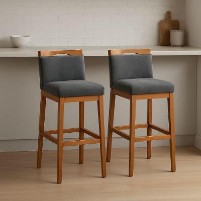 Kit 2 Banquetas Alta Cozinha Gourmet Estofada Suede Encosto Fixo Cinza