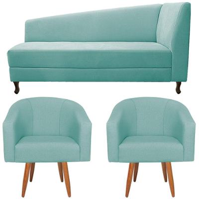 Kit Diva Heitor 185Cm Lado Esquerdo E 02 Poltronas Luiza Suede - Amarena Móveis Azul Tiffany