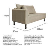 Kit Diva Recamier Azura 160Cm Lado Direito E 02 Poltronas Classic Suede - Doce Sonho Móveis Bege