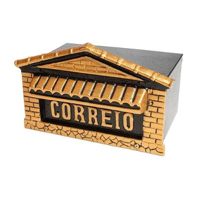 Caixa de Correio Colonial Detras Alumínio Fundido Dourado Metalmig