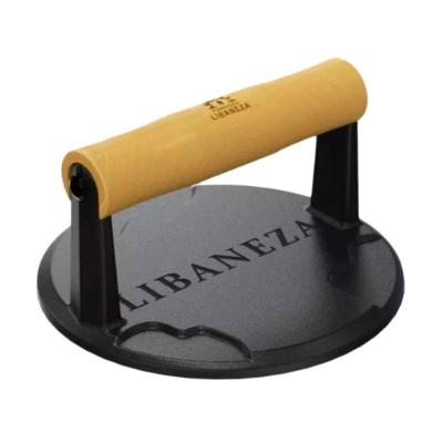 Prensador de Bife Ferro Fundido Cabo de Madeira 15cm Preto Libaneza