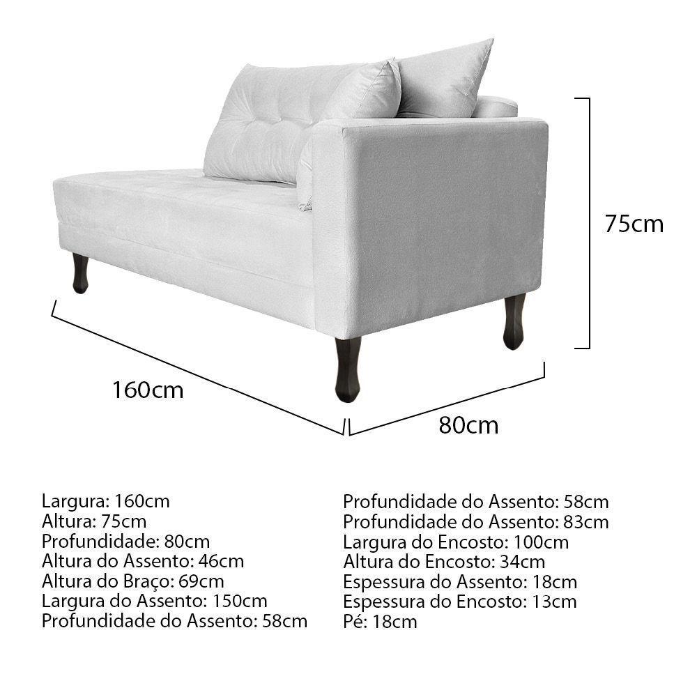 Kit Diva Recamier Azura 160Cm Lado Esquerdo E 02 Poltronas Classic Suede - Amarena Móveis Branco - 4