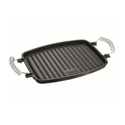 Chapa Grill Retangular Ferro Fundido Alça Espiral Base Estriada Preto Panela Mineira