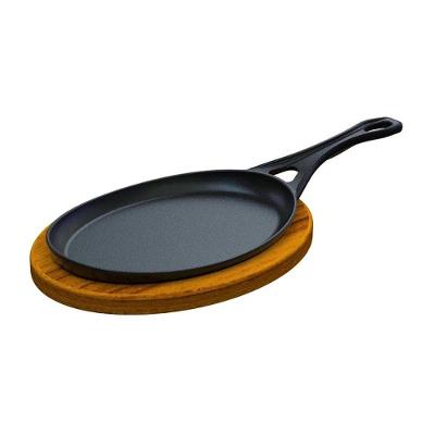 Frigideira Oval Ferro Fundido Suporte Madeira 25x18CM Preta Libaneza