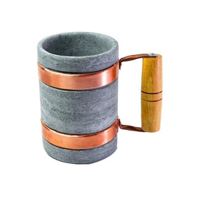 Caneca Pedra de Sabão 350ML Alça Cobre e Madeira para Chopp Cerveja Industria São Jose
