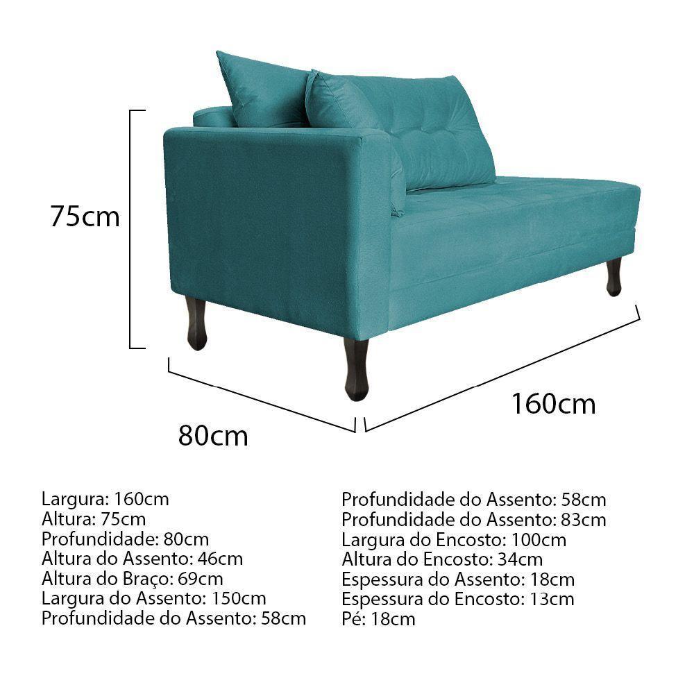Kit Diva Recamier Azura 160Cm Lado Direito E 02 Poltronas Suede - Doce Sonho Móveis Azulturquesa - 4