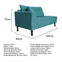 Kit Diva Recamier Azura 160Cm Lado Direito E 02 Poltronas Suede - Doce Sonho Móveis Azulturquesa