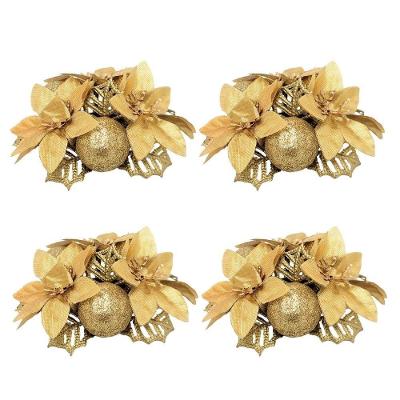 Kit 4 Porta Velas Castiçal Decorado Natalino Bico de Papagaio Dourado 10cm Yangzi