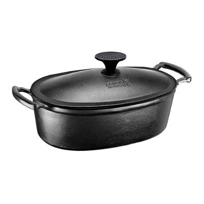 Caçarola Retrô Oval Tampa Ferro Fundido Pintado 2,5L Preto Fundo Reto Panela Mineira