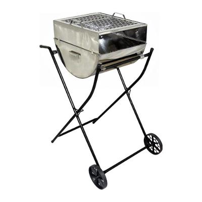 Churrasqueira a Carvão Portátil Aço Inox com Grelha e Carrinho Inox Ouro Minas Master