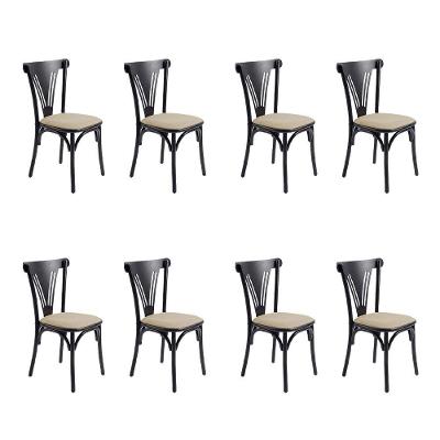 Kit 8 Cadeiras Paris Luxo Estrutura Aco Assento Corano Preta e Beg Iron Wood