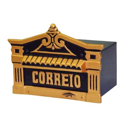 Caixa de Correio Mineira Ouro Detras 15x25x12cm Alumínio Dourado Metalmig