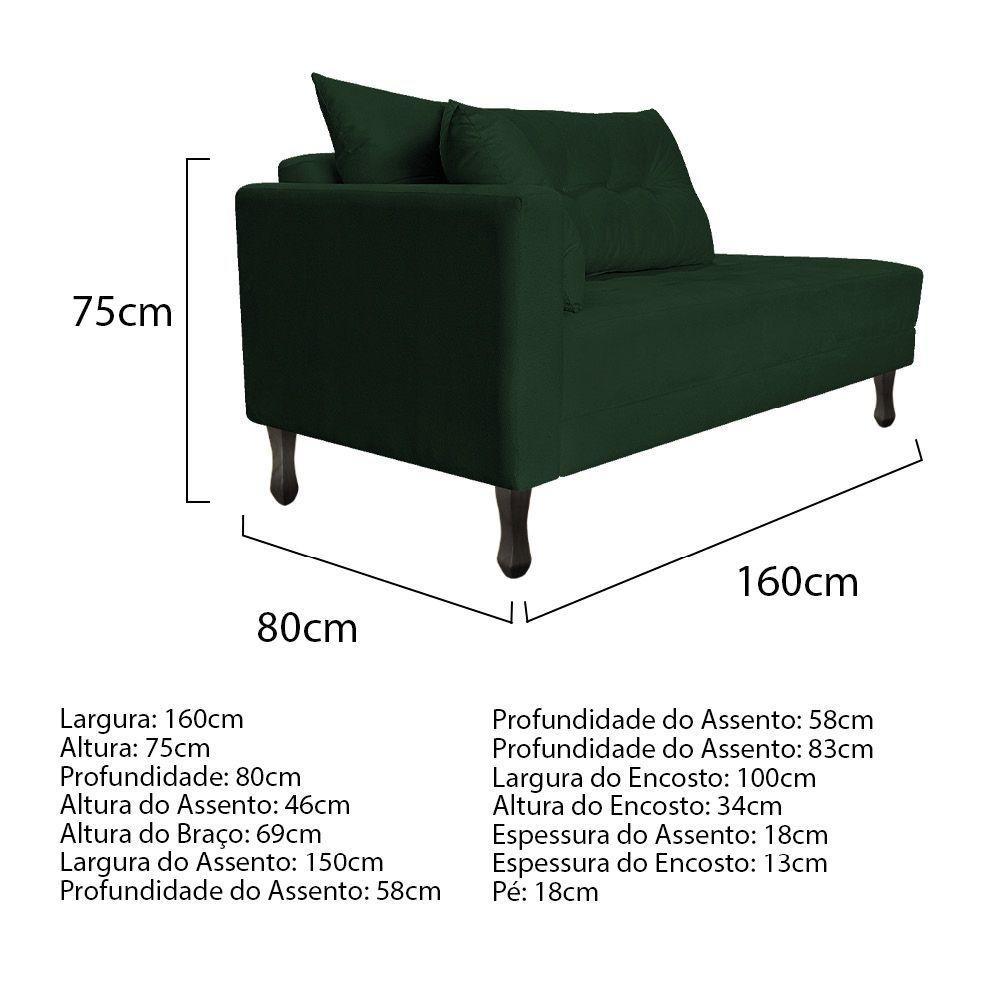 Kit Diva Recamier Azura 160Cm Lado Direito E 02 Poltronas Classic Suede - Doce Sonho Móveis Verde - 4