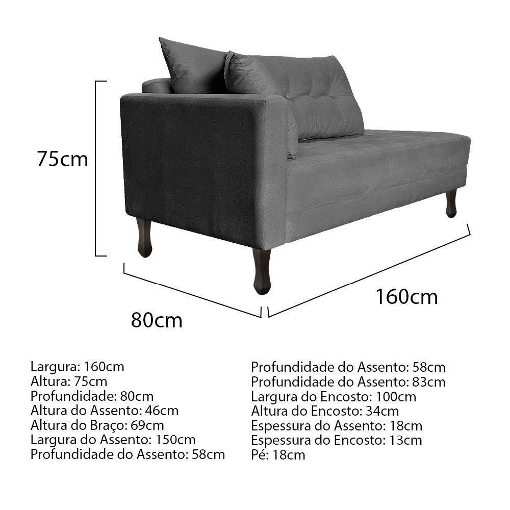 Kit Diva Recamier Azura 160Cm Lado Direito E 02 Poltronas Classic Suede - Doce Sonho Móveis Cinza - 4