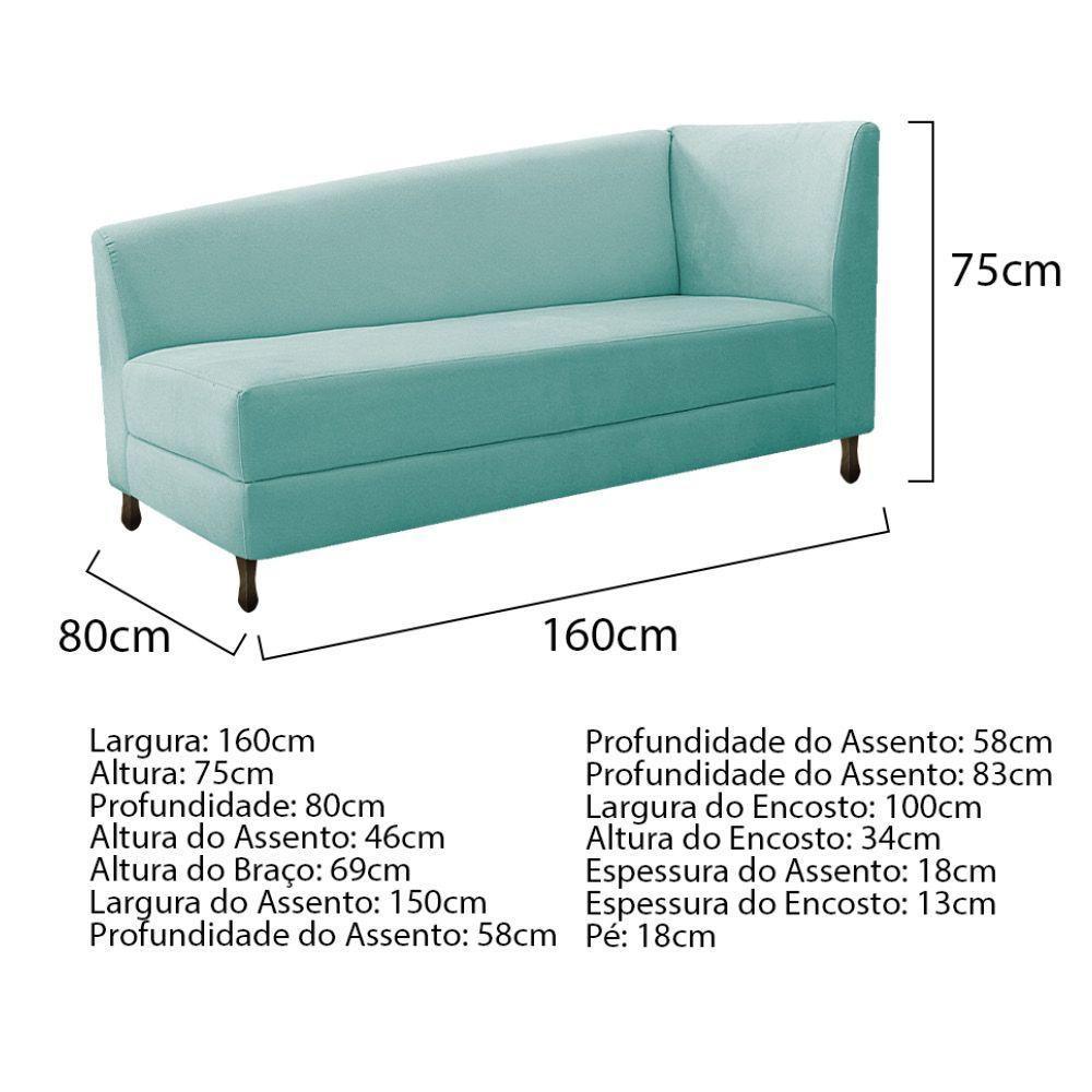 Kit Diva Heitor 160Cm Lado Esquerdo E 02 Poltronas Luiza Suede - Amarena Móveis Azul Tiffany - 5
