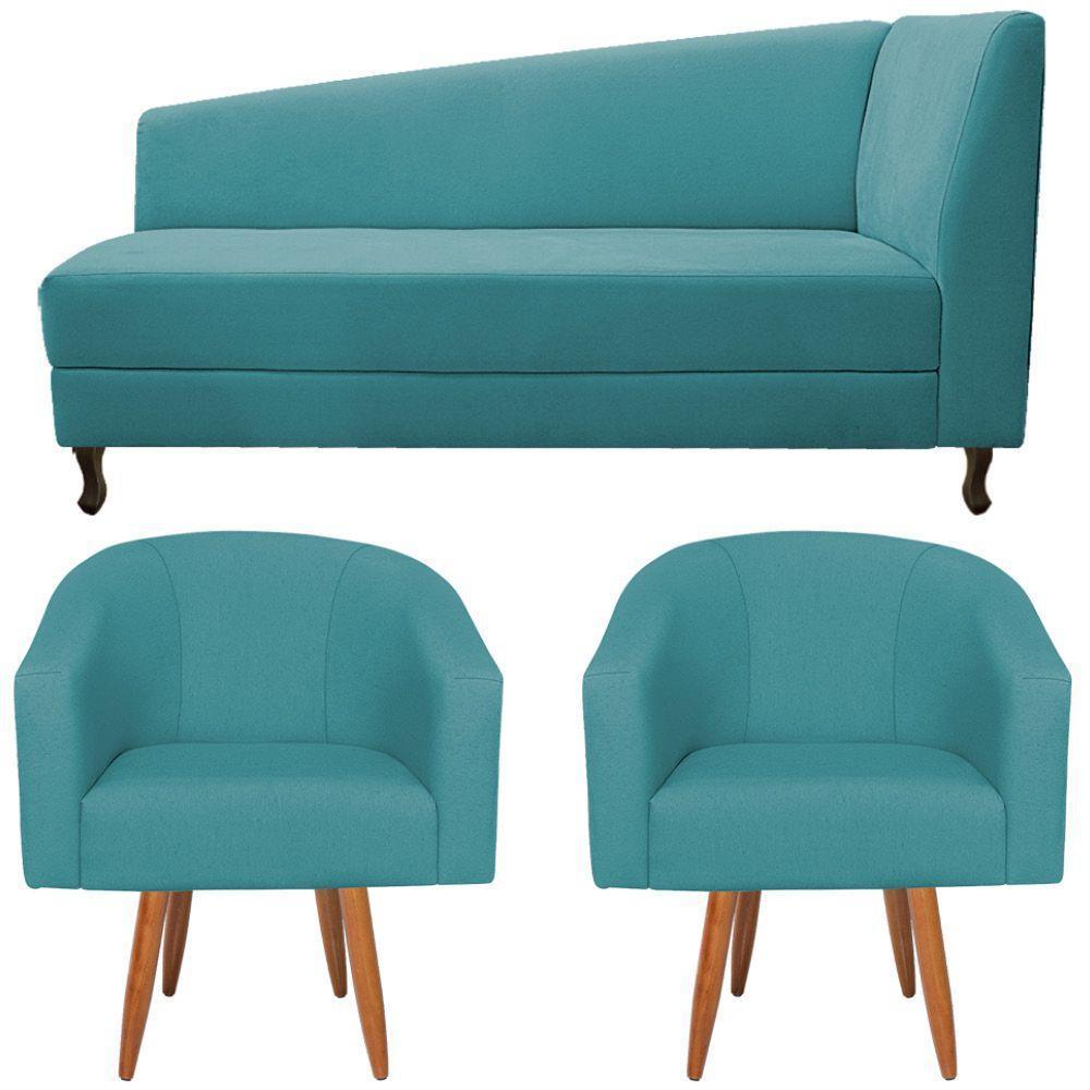 Kit Diva Heitor 185Cm Lado Esquerdo E 02 Poltronas Luiza Suede - Amarena Móveis Azul Turquesa - 6