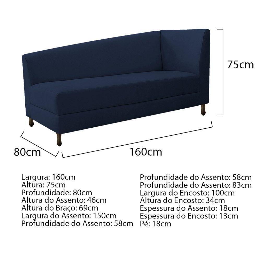 Kit Diva Heitor 160Cm Lado Esquerdo E 02 Poltronas Luiza Suede - Amarena Móveis Azul Marinho - 5